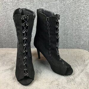 Rare Jenni‎ Rivera Black Open Toe Lace Up Heeled Ankle Boot Bootie Sz 8
